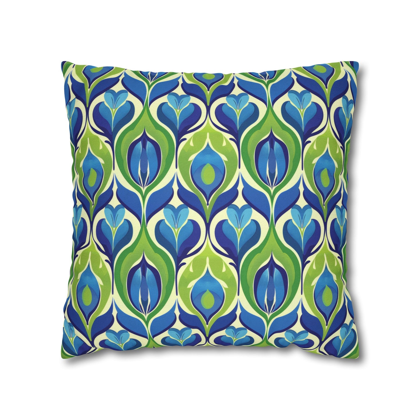 Retro Vibrant Peacock Blue and Green Floral Design Spun Polyester Square Pillowcase 4 Sizes