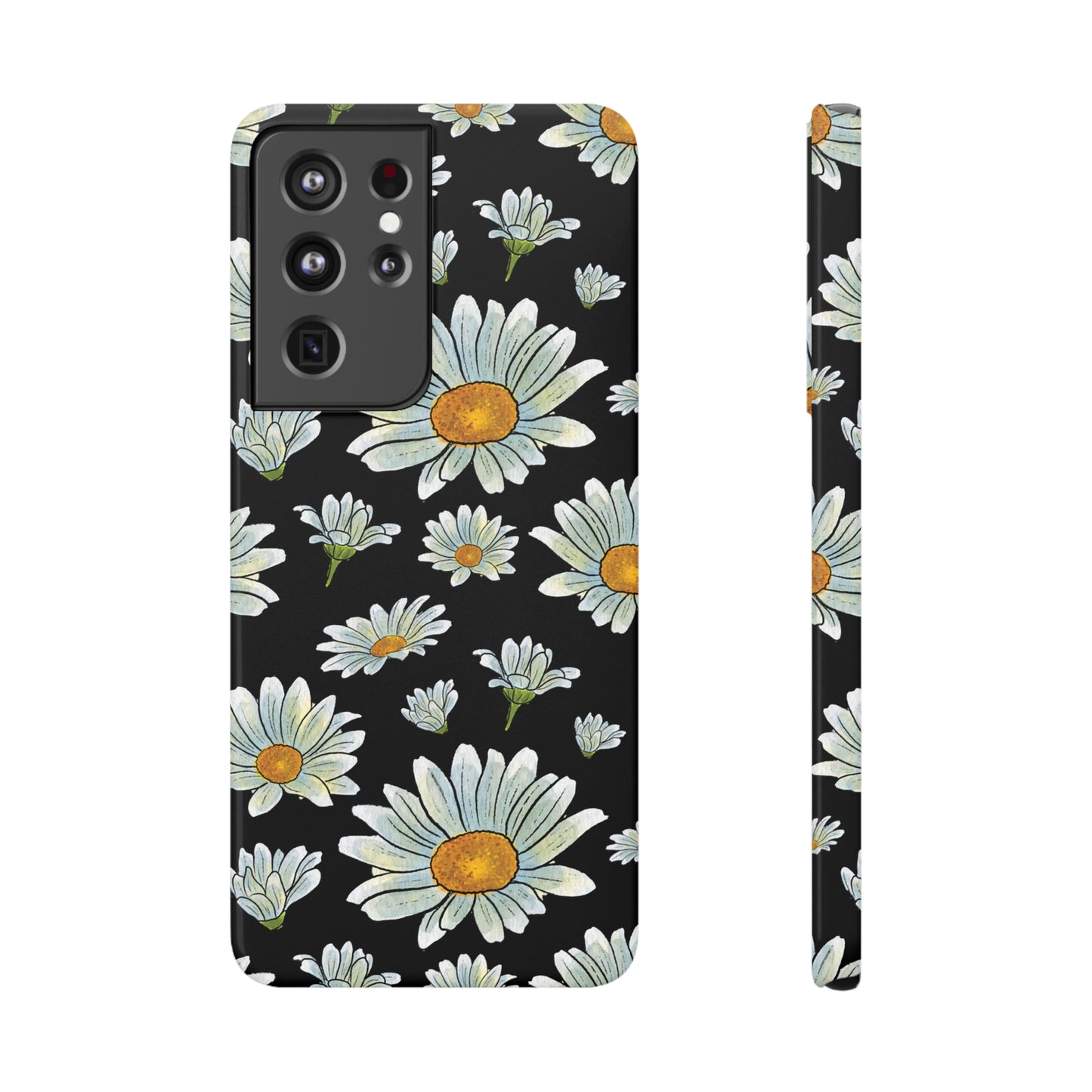 Large Watercolor Summer Daisies Blooming Against a Bold Black Background Samsung Slim Cases