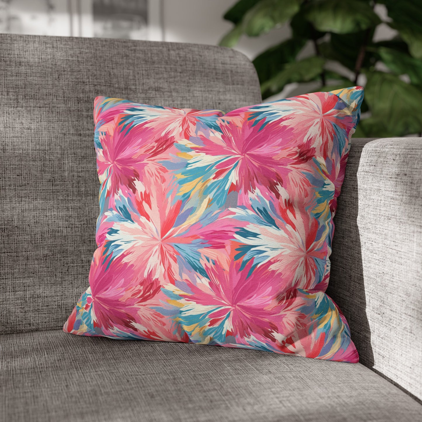 Whispering Sunset: Muted Pinks, Blues, and Gold Watercolor Flowers Spun Polyester Square Pillowcase 4 Sizes