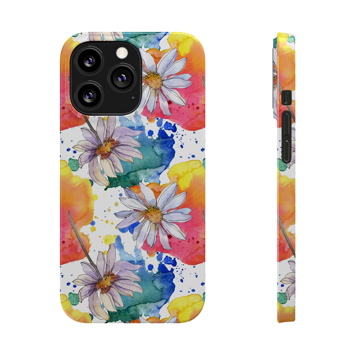 Large Colorful Watercolor Daisy Design Iphone 15-12 Slim Phone Case