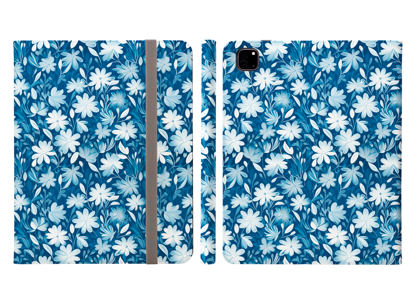 Gentle Elegance: Soft Muted Blue Flower Design Ipad Pro 11 & Pro 12.9 Protective Case and Pencil Holder