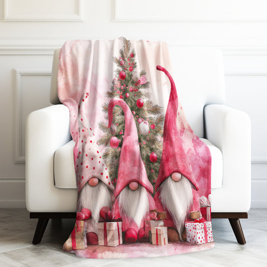 Gnome Christmas Tree and Presents Velveteen Plush Blanket 3 Sizes