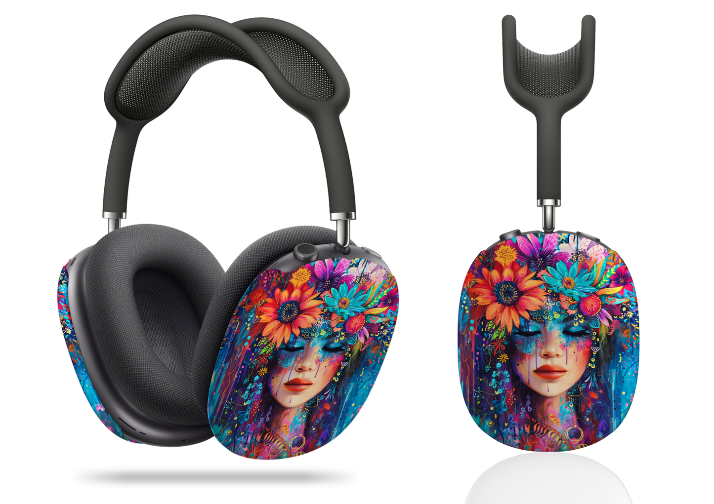 Electric Boho: Neon Flower Girl in Vibrant Hues AirPod Max Case Protective Covers