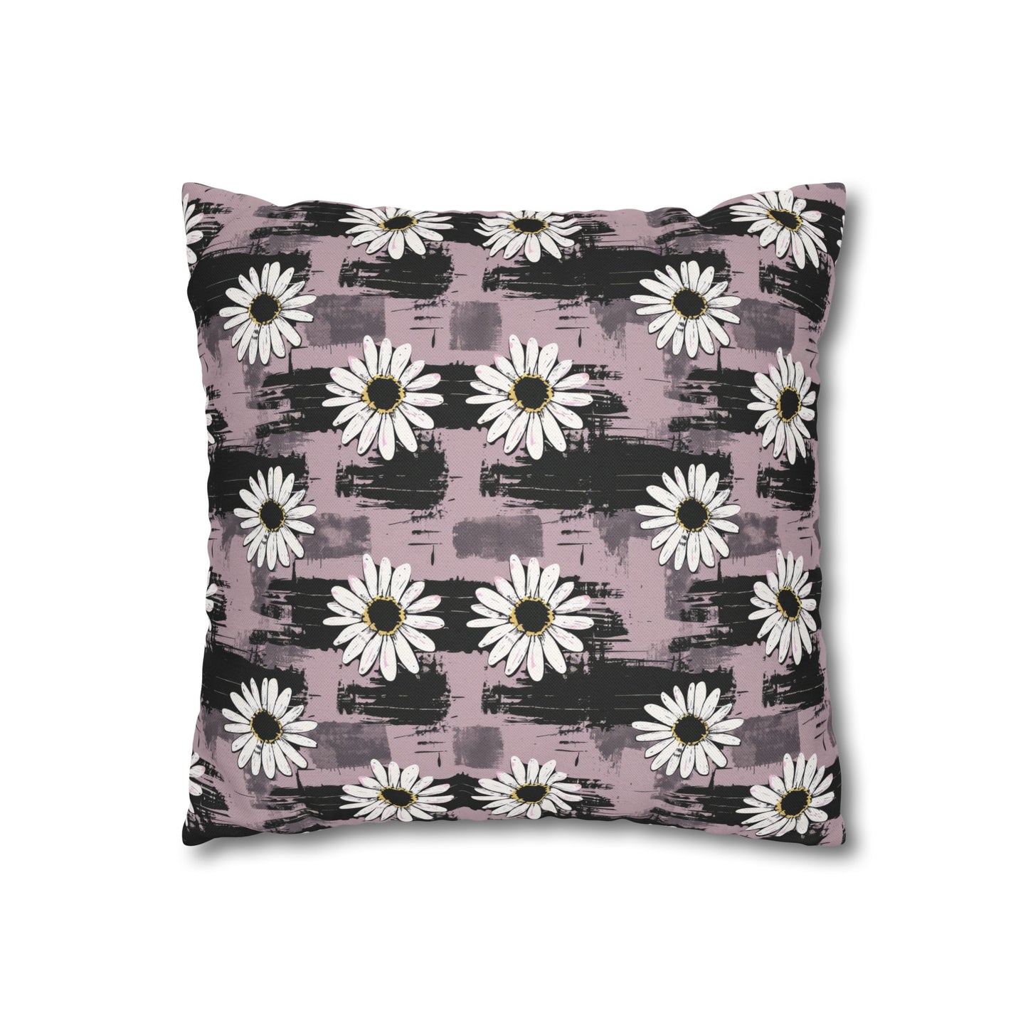 Edgy Daisy Dream with Pink and Black Grunge Spun Polyester Square Pillowcase 4 Sizes