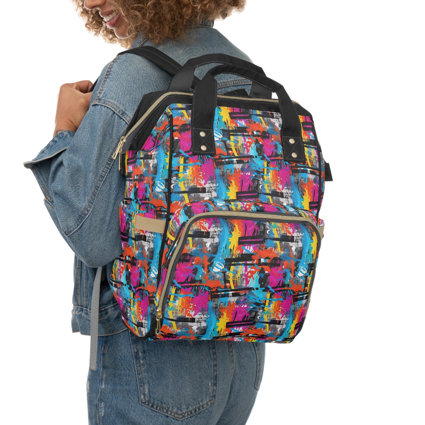 Vibrant Vandalism: Rainbow Graffiti Artistry Multifunctional Diaper Backpack