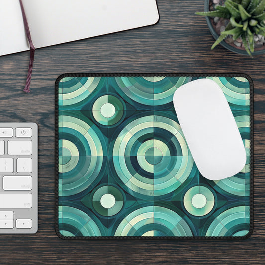 Oceanic Echoes of Layered Circles in Turquoise and Aqua Mouse Pad with Finished Edges