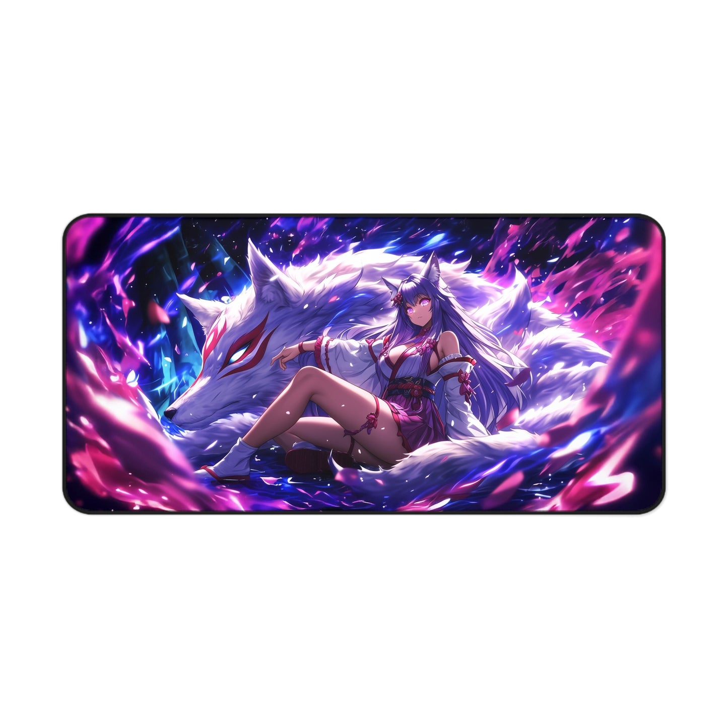 Anime Kitsune Fox Girl Mousepad, Spirit Wolf, Desk Mat, Extra Large Mousepad, Gaming Desk Mat, Desktop Accessory