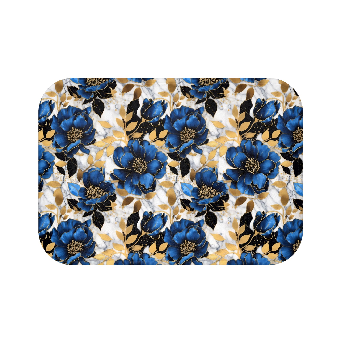 Grand Large and Elegant Flowers in Rich Navy and Gold Design  - Bathroom Non-Slip Mat 2 Sizes