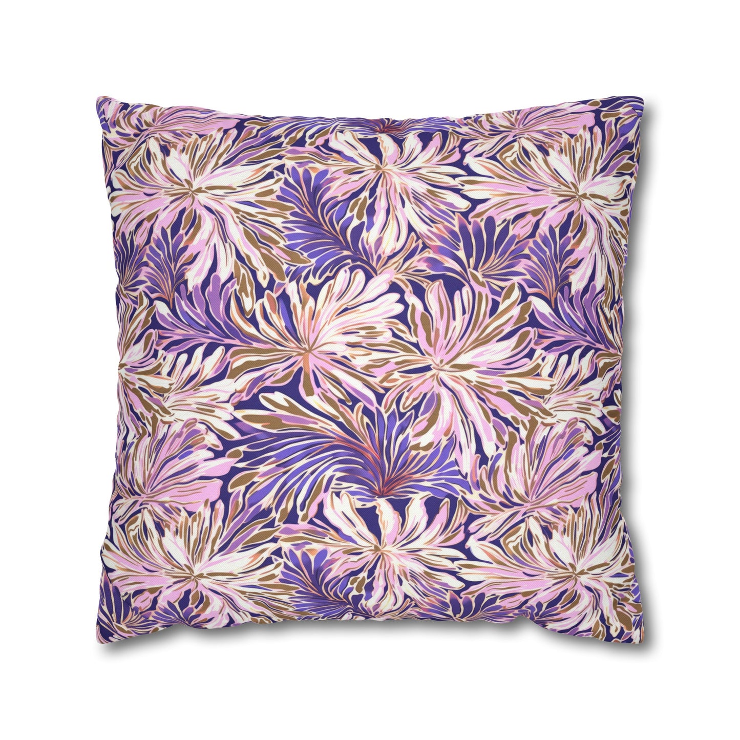 Gilded Blooms: Purple, Pink, and Gold Abstract Watercolor Flowers Spun Polyester Square Pillowcase 4 Sizes