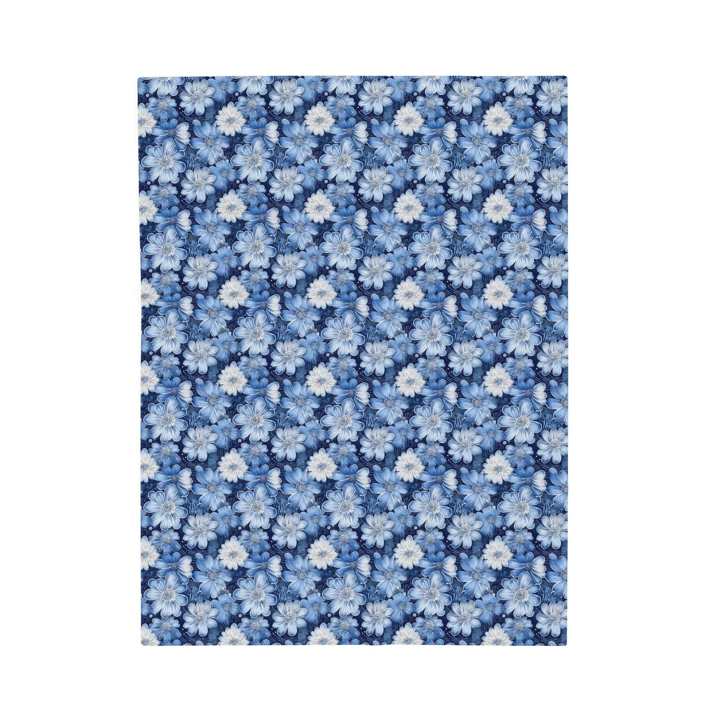 Watercolor Blossom in Blue and White Velveteen Plush Blanket 3 Sizes