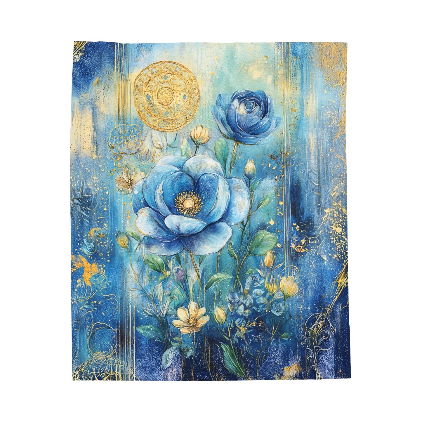 Celestial Blossoms in A Symphony in Blue Velveteen Plush Blanket 3 Sizes