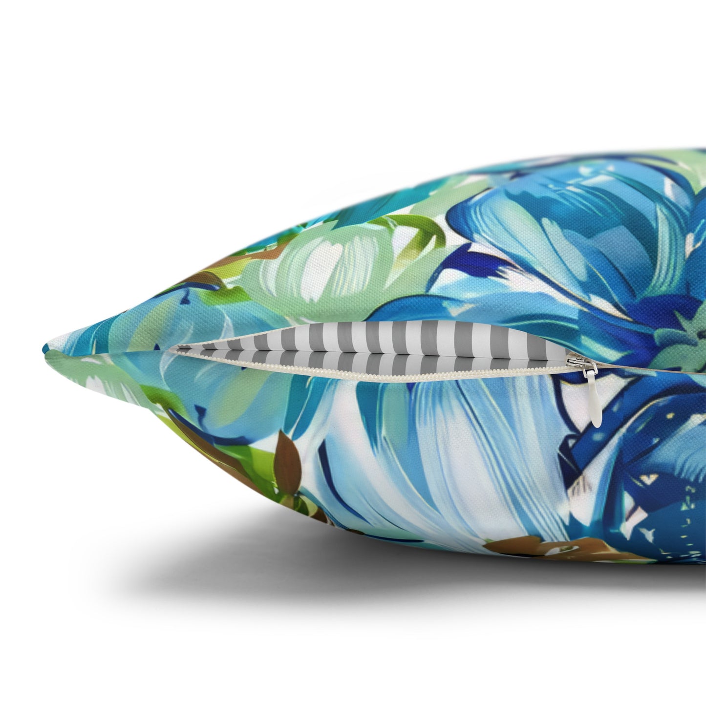 Large Blue Watercolor Flowers with Gentle Accents of Brown and Green Spun Polyester Square Pillowcase 4 Sizes