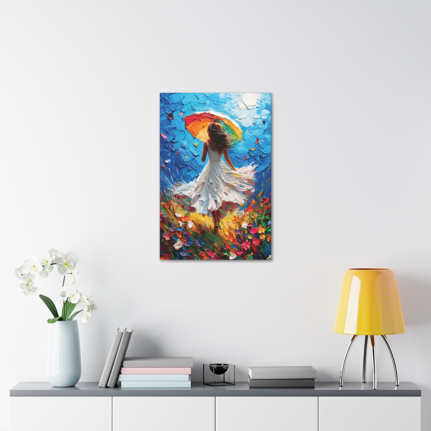 Spring Storm with Women Dancing in Field of Vibrant Spring Flowers Oil Painting Print on Canvas Gallery - 12 Sizes