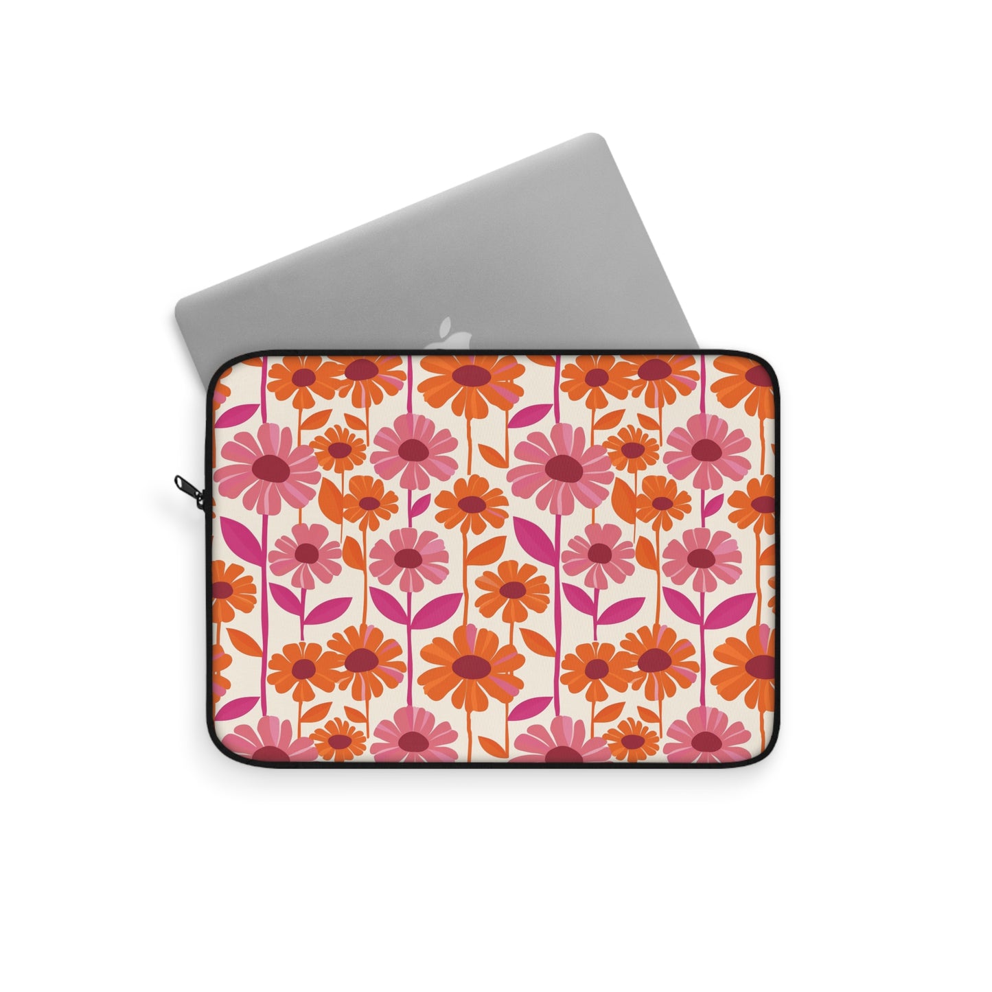 Retro Floral Bliss with Bold Pink and Orange Flower Design Laptop or Ipad Protective Sleeve 3 Sizes Available