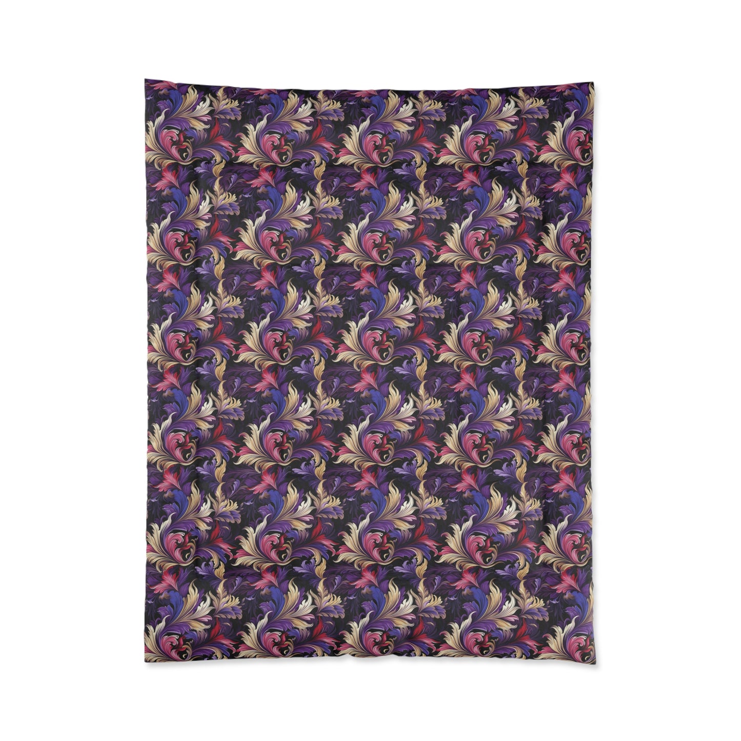 Purple, Gold & Pink Floral Swirls of Foliage Design - Comforter 4 Sizes