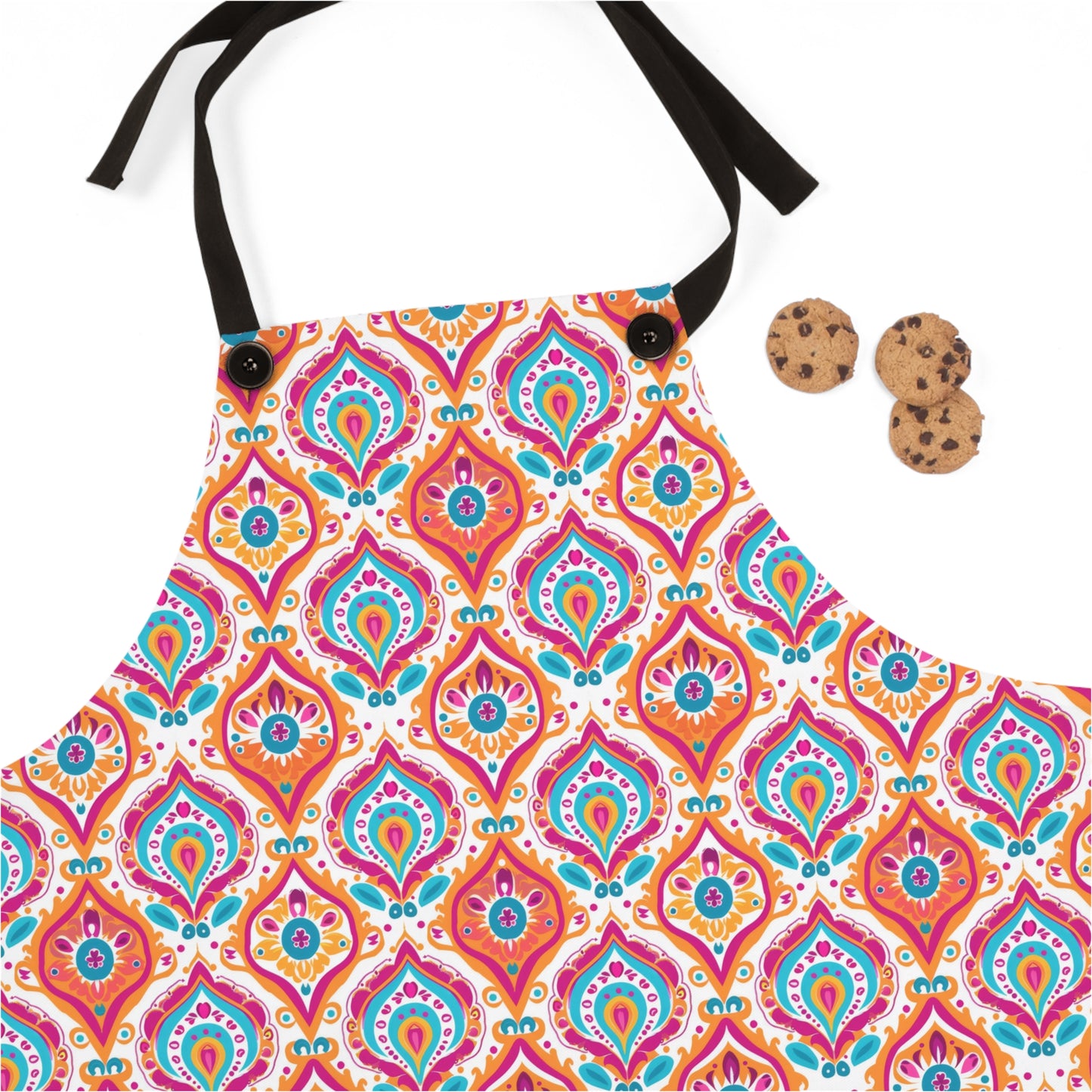 Bohemian Rapture of Floral Harmony in Lush Tangerine and Cerulean Kitchen Chef Apron