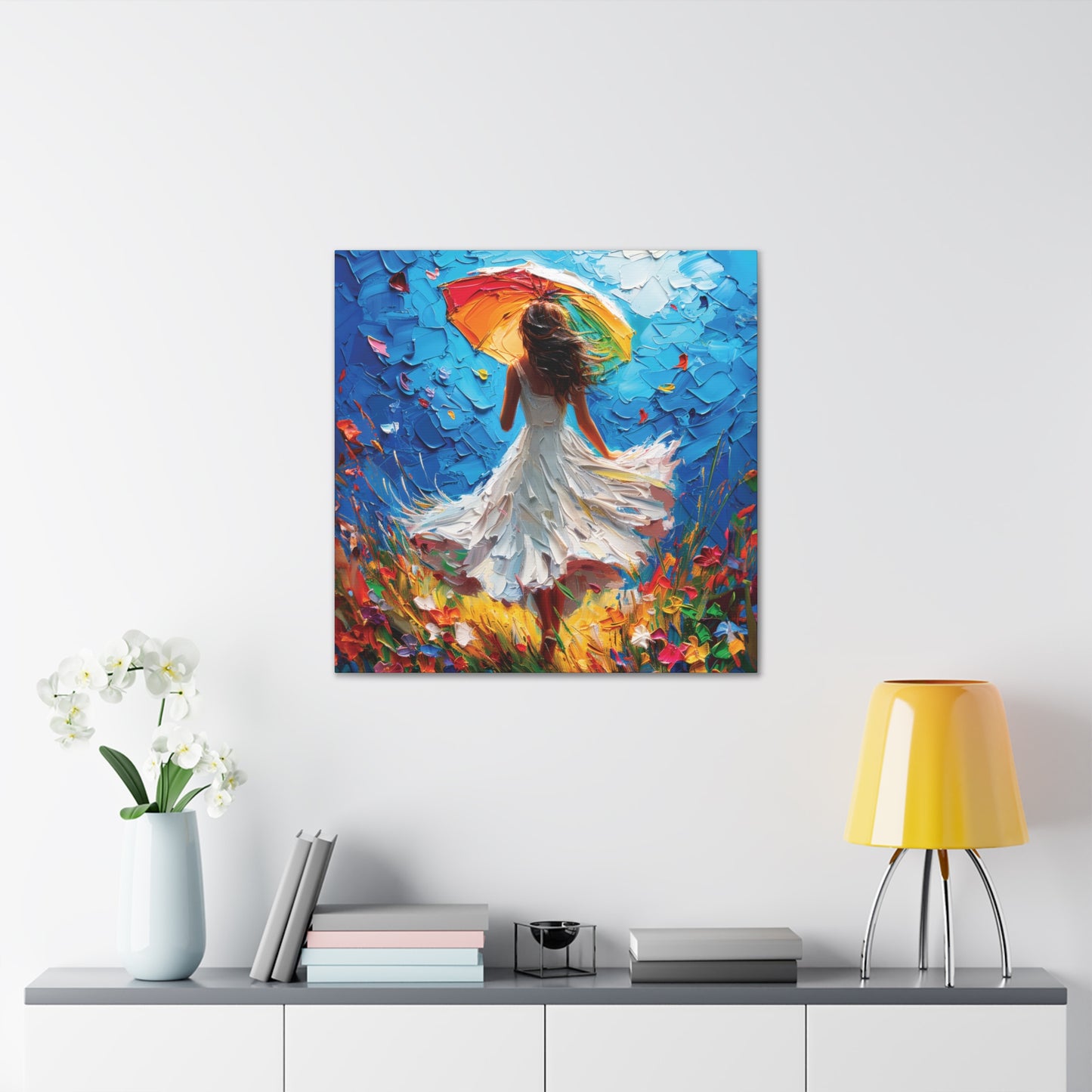 Spring Storm with Women Dancing in Field of Vibrant Spring Flowers Oil Painting Print on Canvas Gallery - 12 Sizes