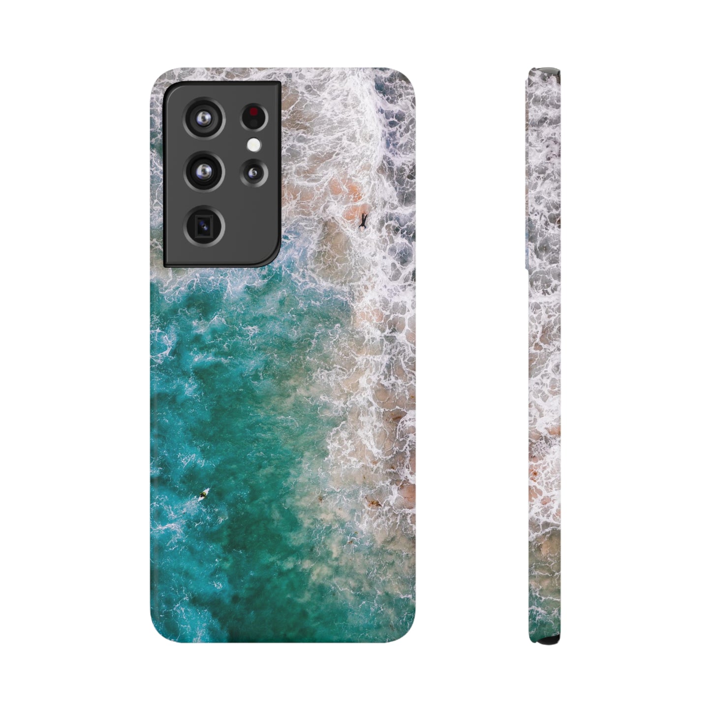 Ocean's Embrace: Deep Green Waters with White Waves Crashing onto the Beach Design Samsung Slim Cases