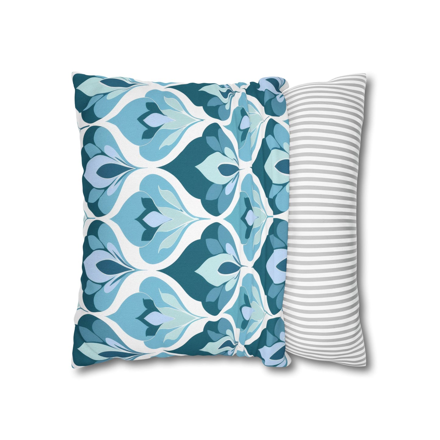 Serene Leaf Motifs Cascading in Cool Hues of Oceanic Blues Spun Polyester Square Pillowcase 4 Sizes