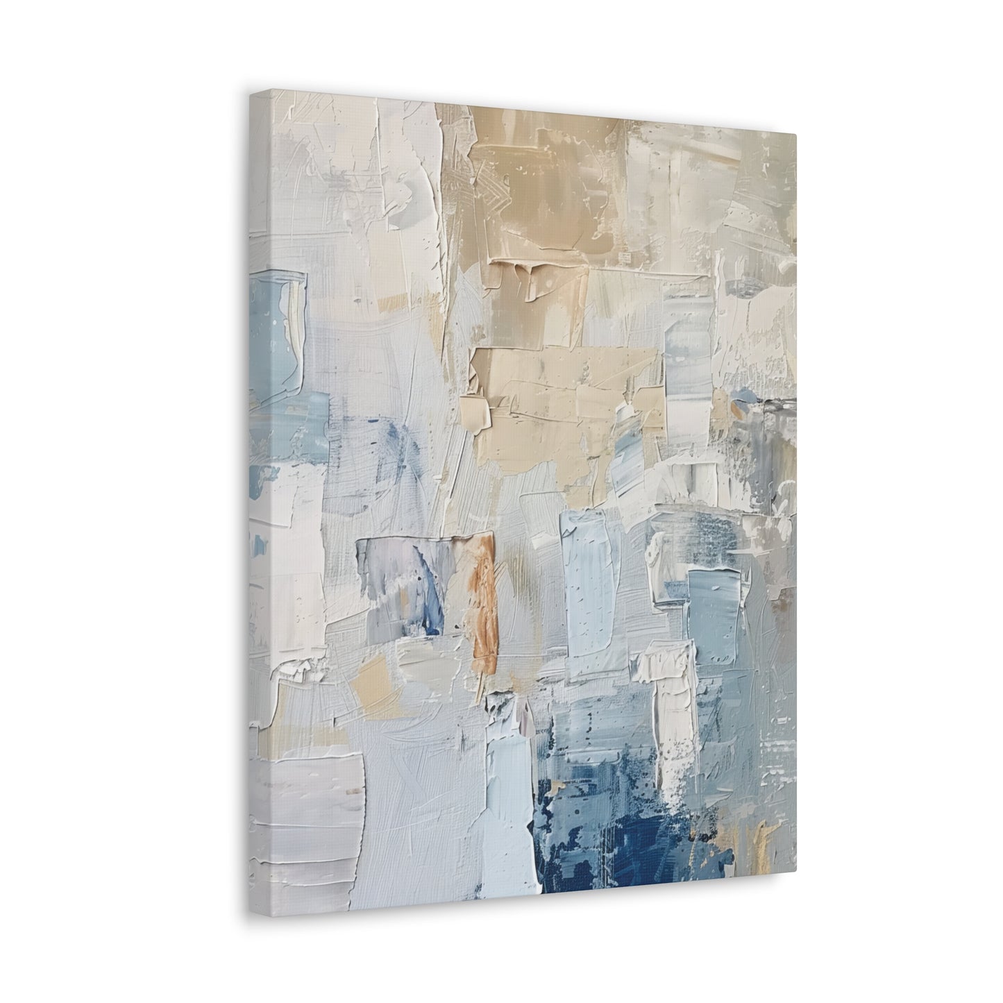 Bold Contrasts Abstract Tan, Grey and Blue Color Blocking with Heavy Strokes Print on Canvas Gallery - 13 Sizes