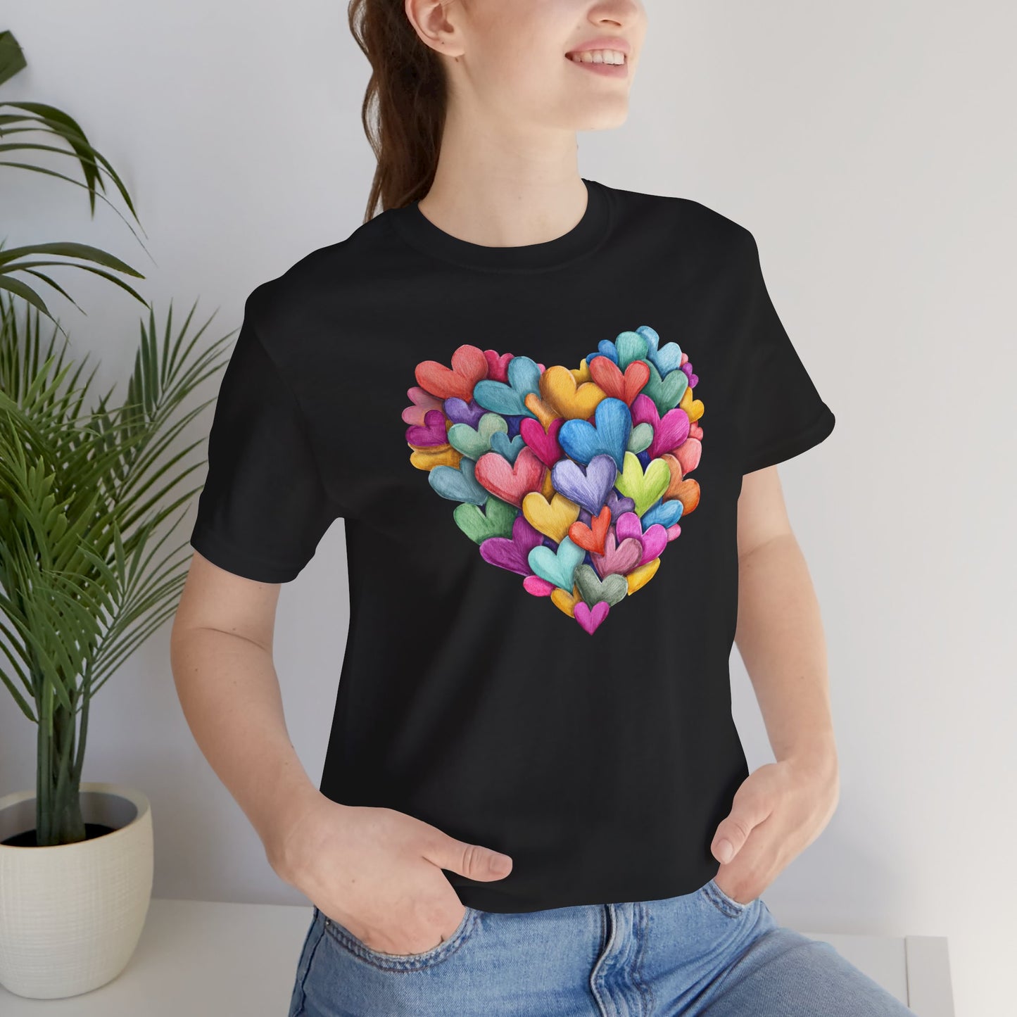 Hearts in Layered Watercolor Valentines Heart Jersey Short Sleeve T-shirt