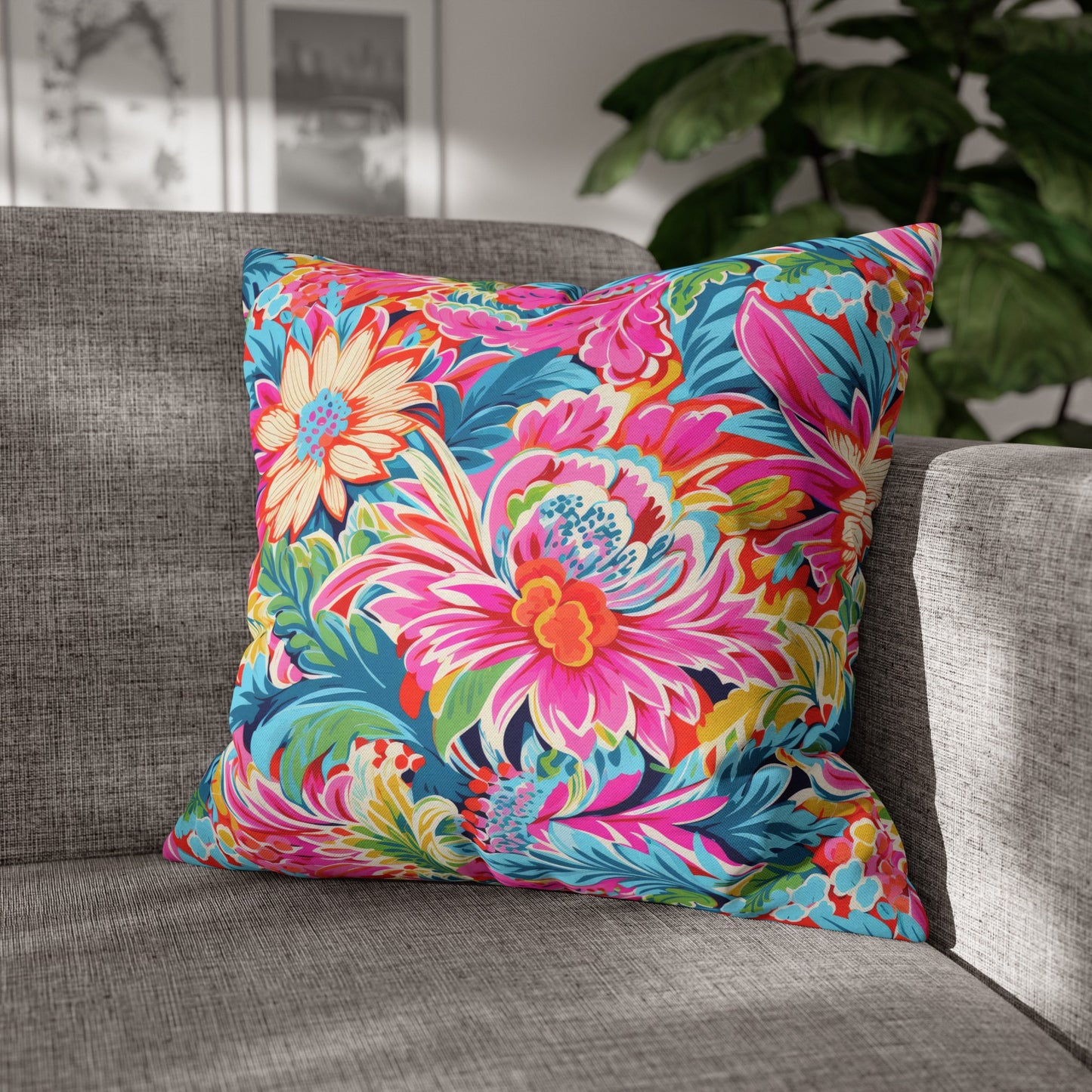 Coastal Summer Blooms: Bright Floral Watercolors in Coastal Hues Spun Polyester Square Pillowcase 4 Sizes