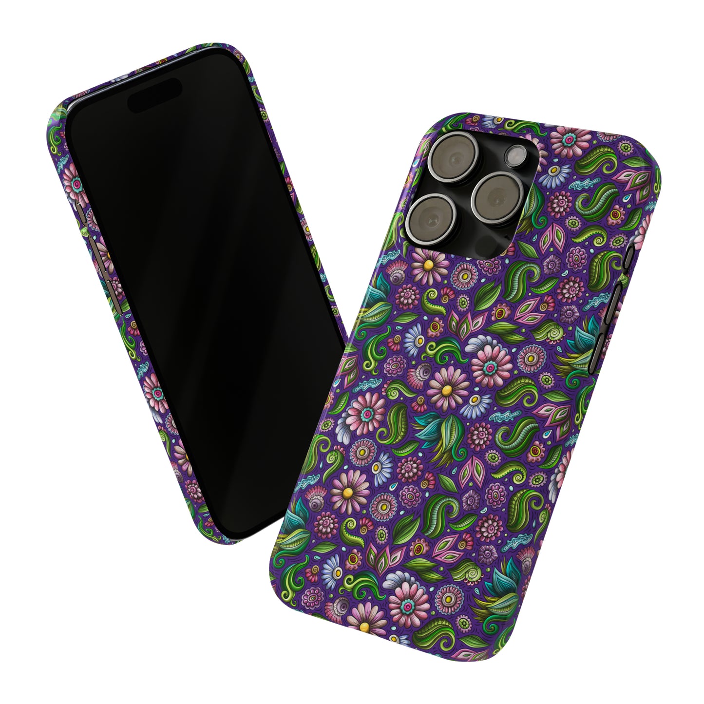 Purple & Pink Daisy Floral Print Purple Background Iphone 15-12 Slim Phone Case