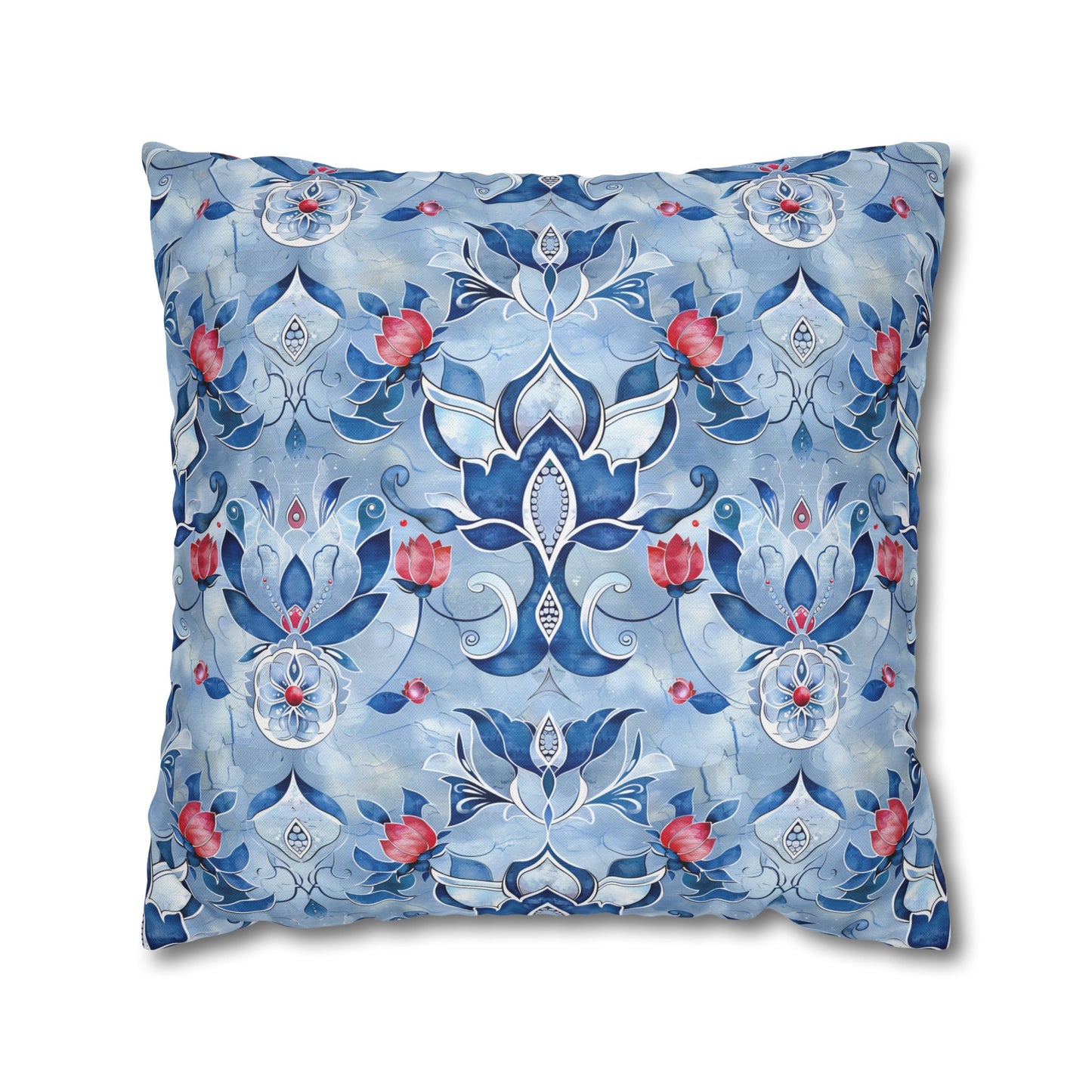 Enchanting Blue and Pink Lotus Mosaic Spun Polyester Square Pillowcase 4 Sizes