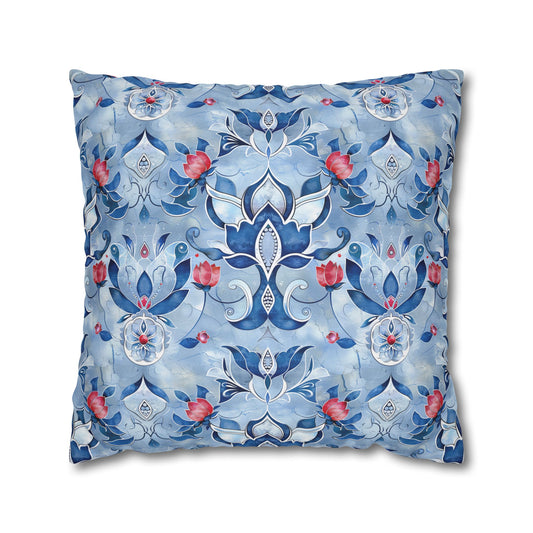 Enchanting Blue and Pink Lotus Mosaic Spun Polyester Square Pillowcase 4 Sizes