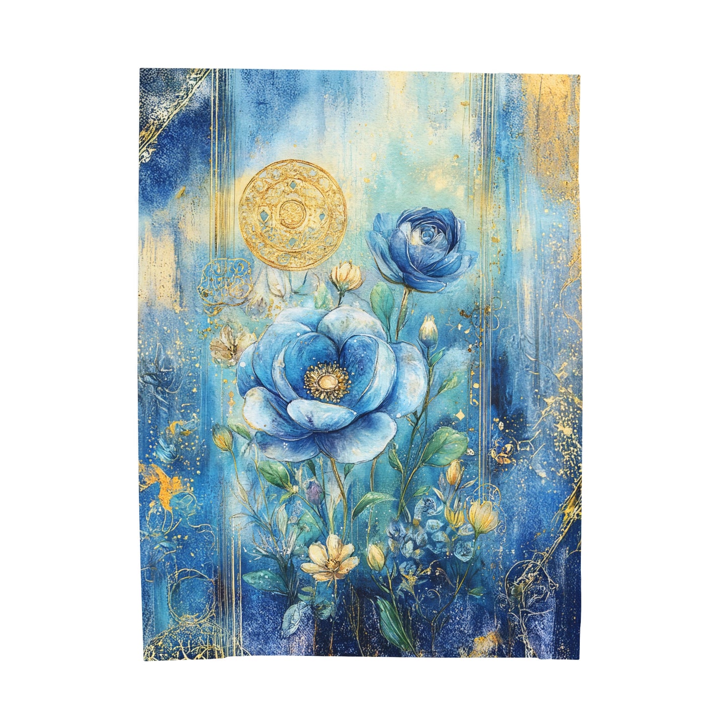 Celestial Blossoms in A Symphony in Blue Velveteen Plush Blanket 3 Sizes