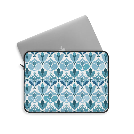 Elegant Floral Pattern in Shades of Aqua and Teal, Forming Graceful Botanical Motifs Laptop or Ipad Protective Sleeve 3 Sizes Available