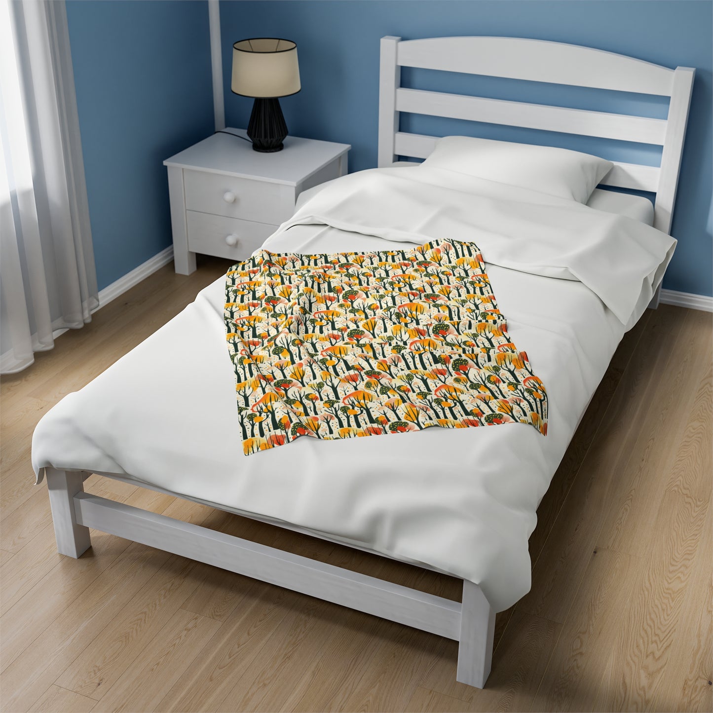 Enchanted Forest of Yellow and Orange Trees on a Speckled Cream Background Velveteen Plush Blanket 3 Sizes