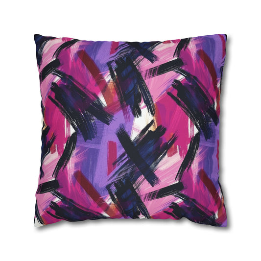 Vibrant Rebellion Brush Strokes in Hot Pink and Cool Purple on a Moody, Dark Background Spun Polyester Square Pillowcase 4 Sizes