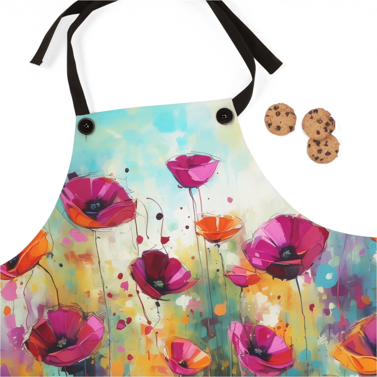 Serenade of Sunset: Painted Pink Wildflowers in a Field at Dusk - Kitchen Chef Apron