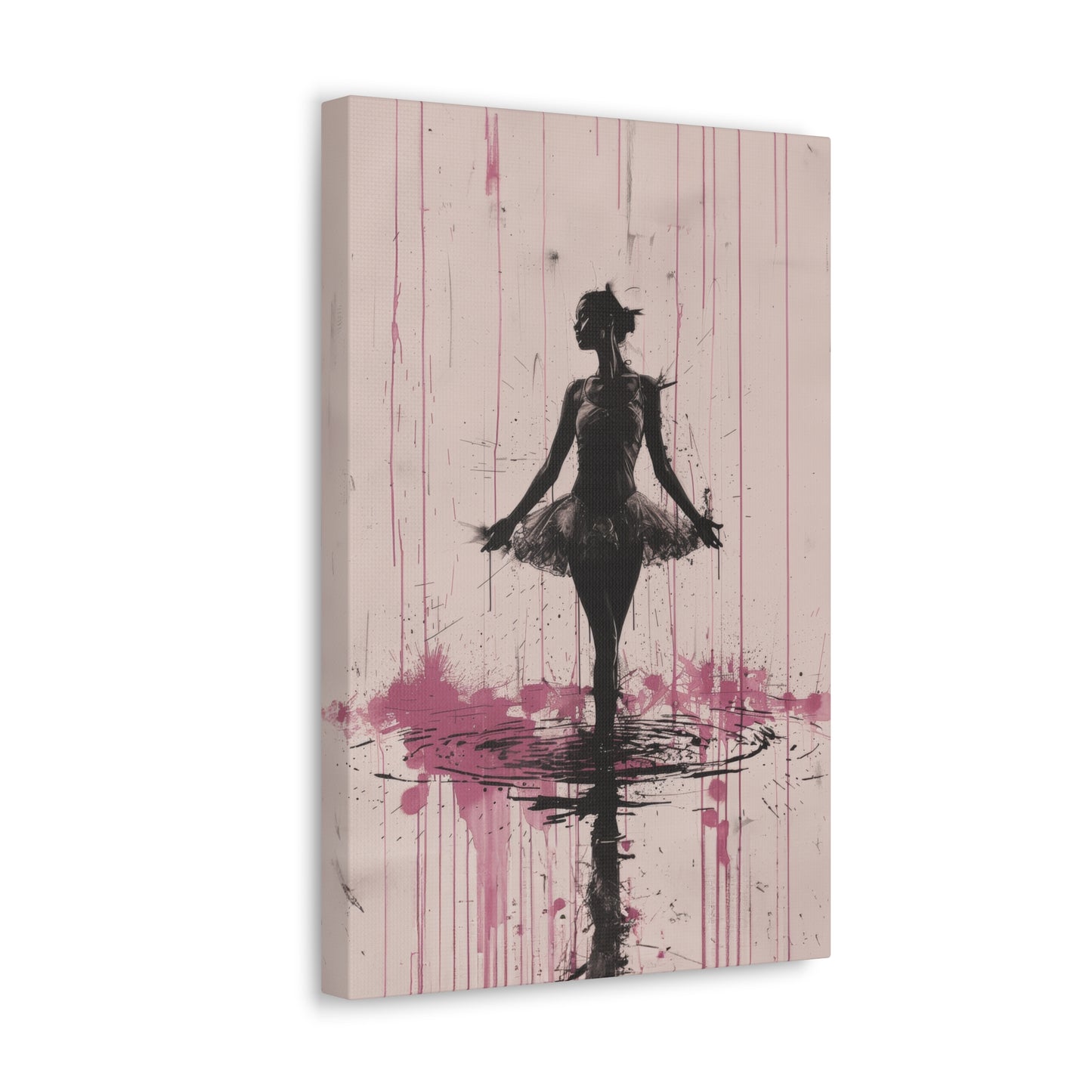 Grace in the Rain Abstract Ballerina Dancing Amidst Pink Showers Print on Canvas Gallery - 13 Sizes