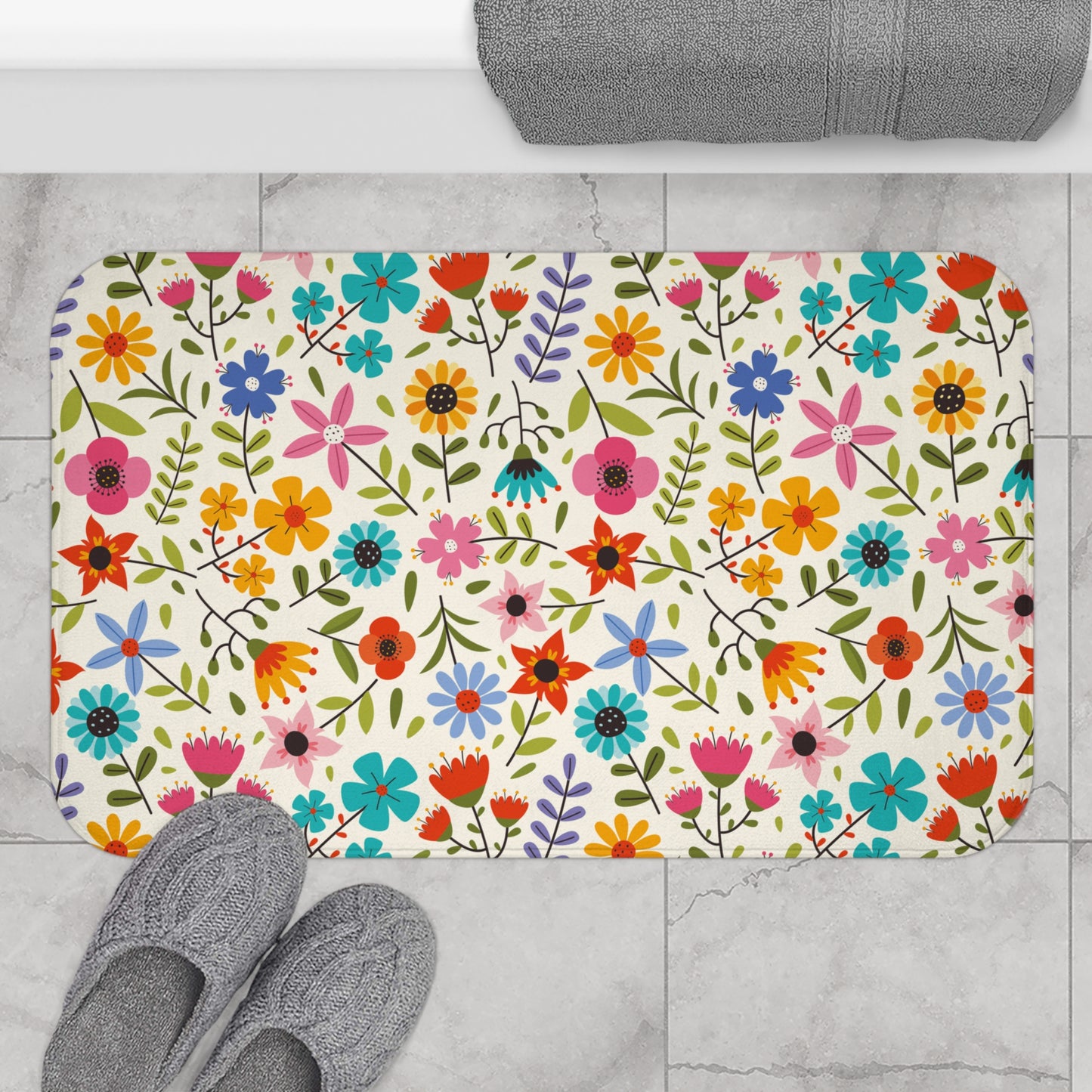 Bright Colored Springtime Flowers  - Bathroom Non-Slip Mat 2 Sizes