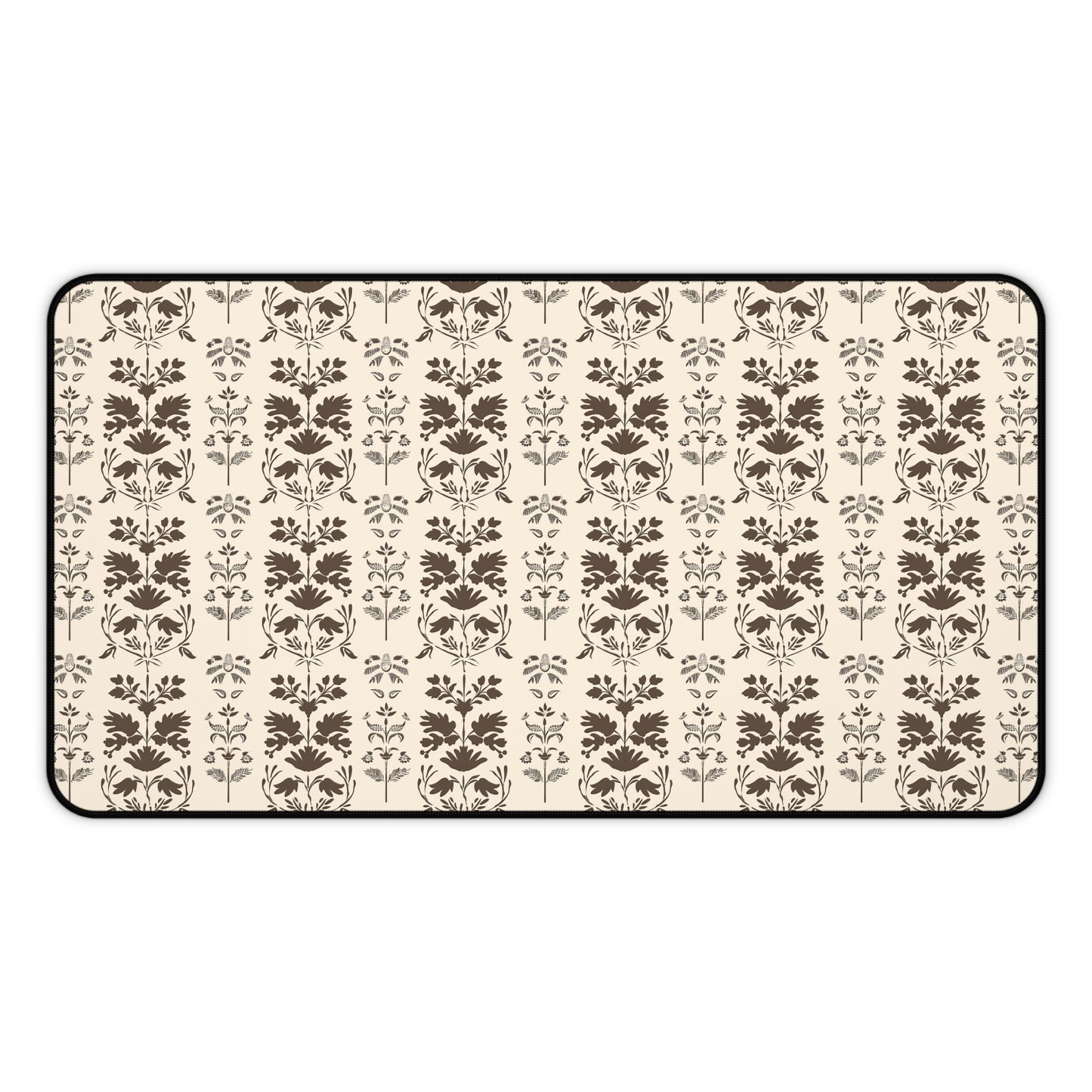 Early American Stencil-Inspired Beige and Brown Floral Pattern Gaming Mouse Pad  Desk Mat  - 3 Sizes