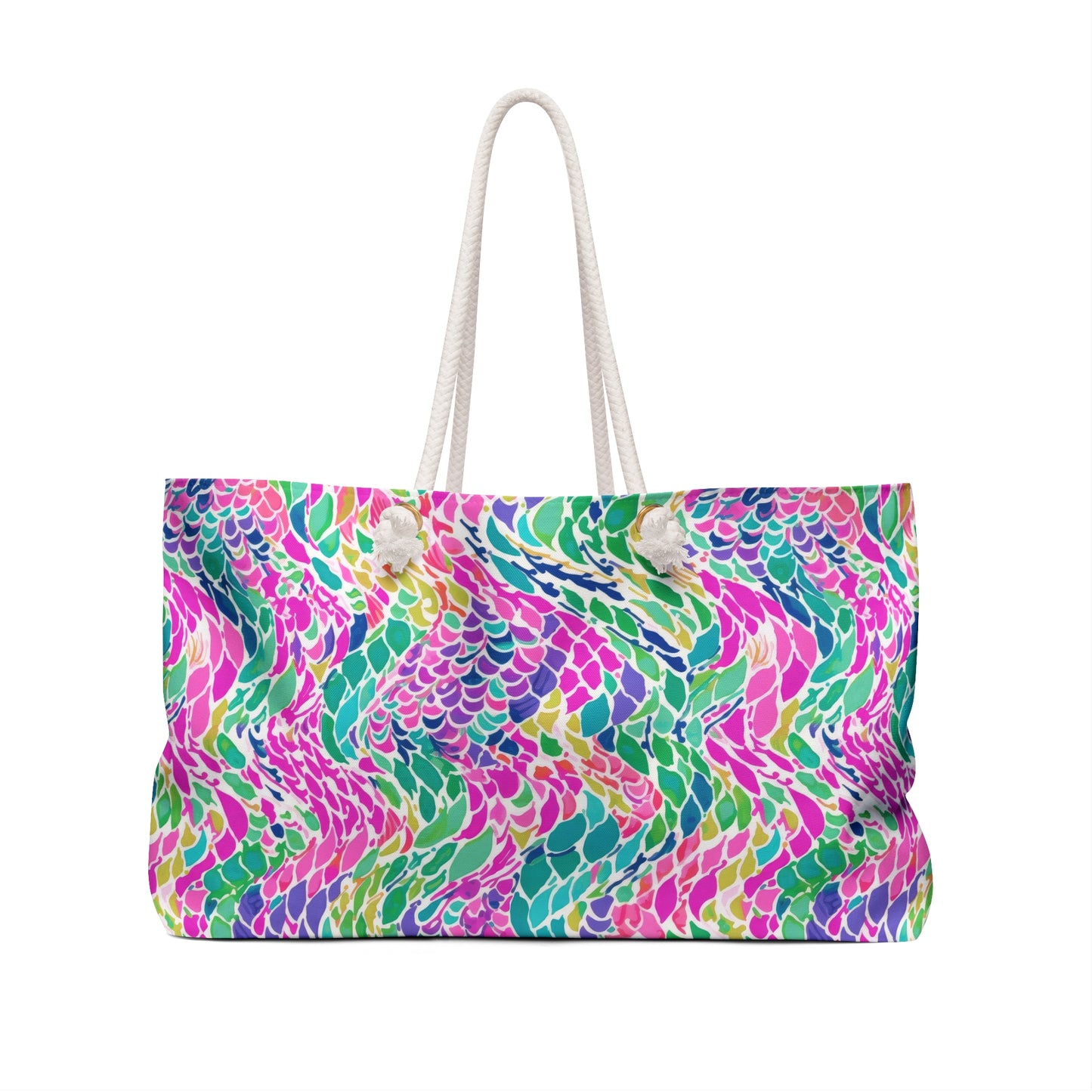 Enchanted Waves: Rainbow Mermaid Dancing in the Sea Oversized Weekender Bag