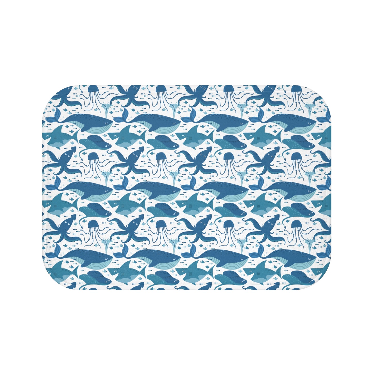 Deep Sea Delight of Whales, Sharks, and Octopus Unite in Oceanic HarmonyTheme Design  - Bathroom Non-Slip Mat 2 Sizes