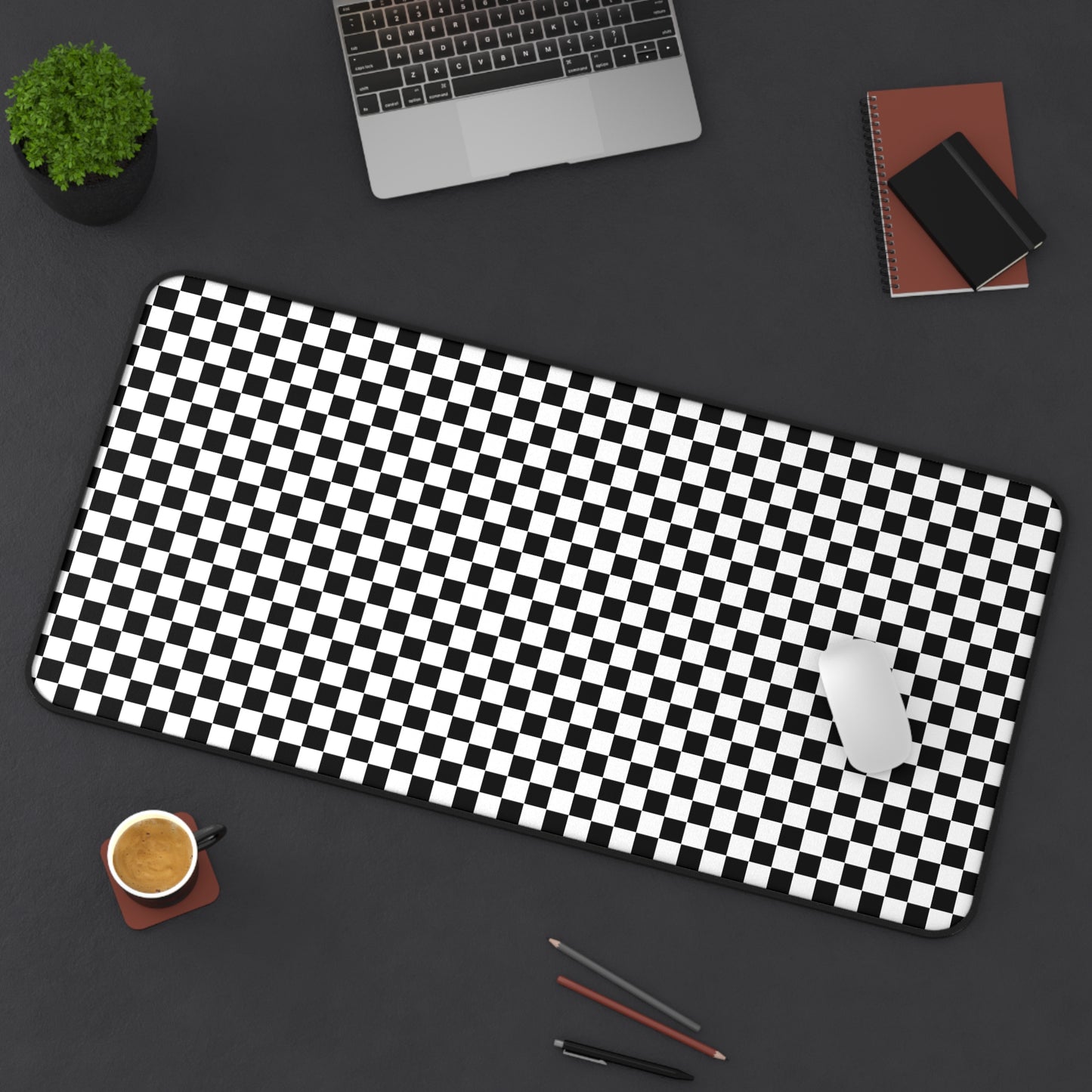 Speedway Style: Checkered Racing Pattern in Black and White Desk Mat Extended Gaming Mouse Pad 3 Sizes