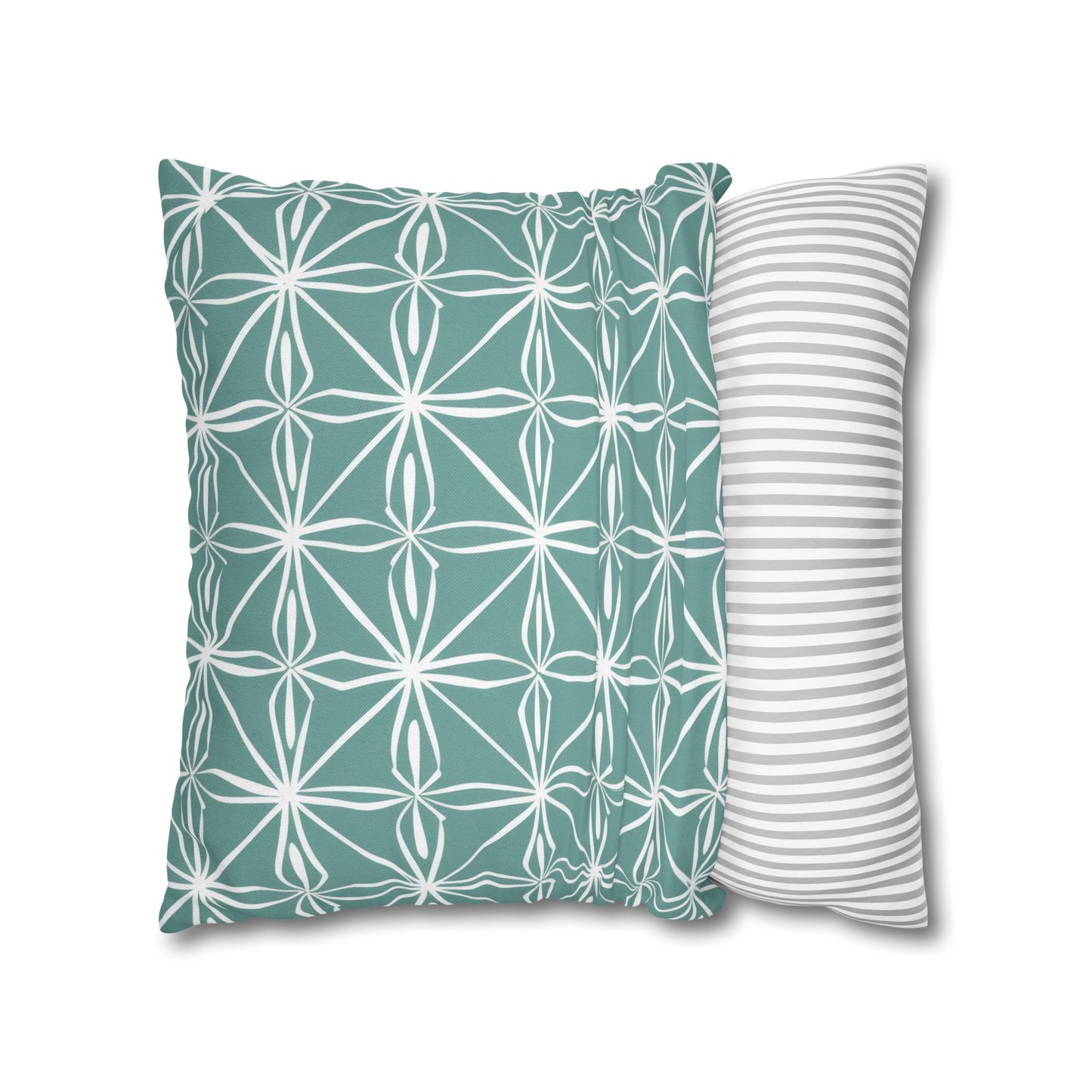 Elegant Minimalist Geometric Line Art in White and Teal Pattern Spun Polyester Square Pillowcase 4 Sizes