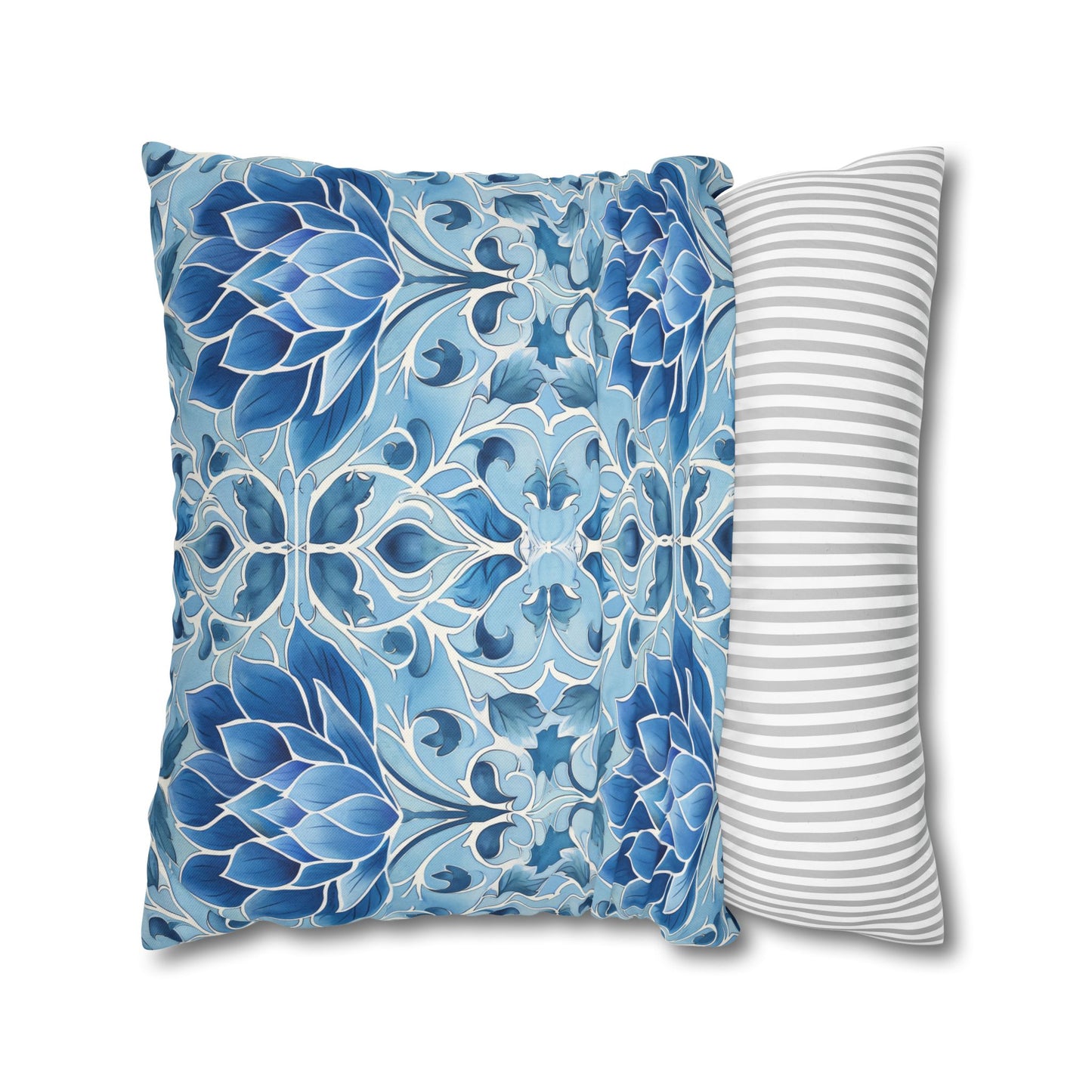 Exquisite Blue Lotus Elegance Floral Mosaic Design Spun Polyester Square Pillowcase 4 Sizes