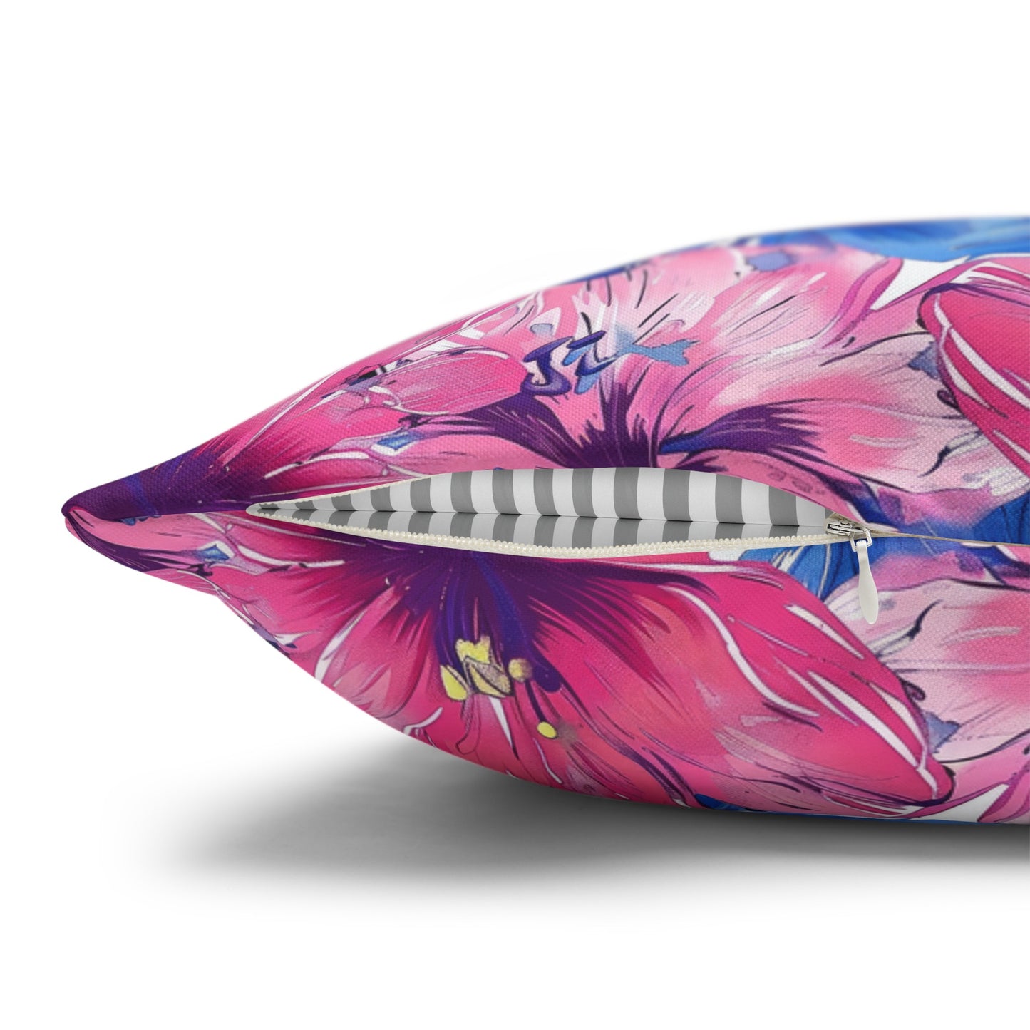 Blooming Bliss: Large Pink and Blue Blossoms in Full Bloom Spun Polyester Square Pillowcase 4 Sizes