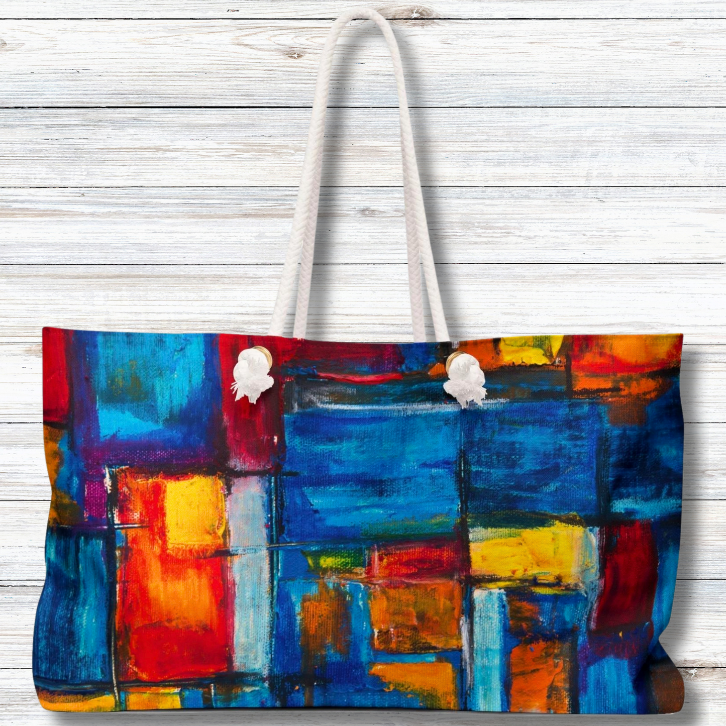 Rainbow Abstract Painting  - Weekender Oversized Canvas Tote Bag 24" × 13"