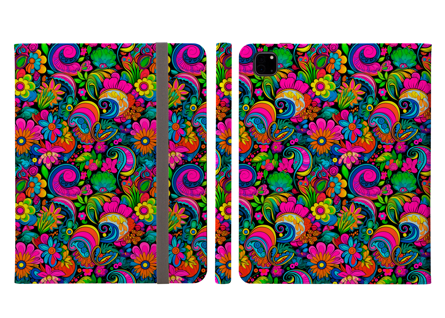 Neon Flower Fiesta in Lush Vivid Garden Ipad Pro 11 & Pro 12.9 Protective Case and Pencil Holder