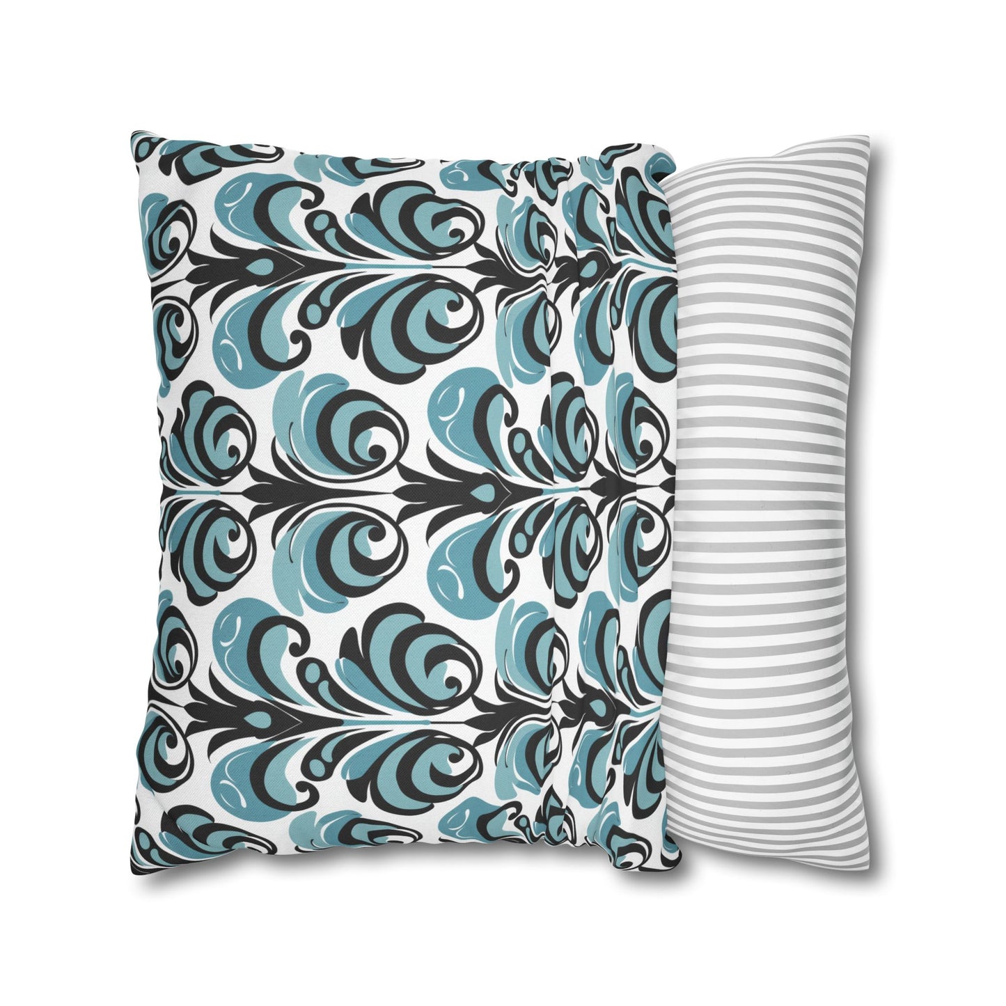 Vintage Blue & Black Swirl Pattern Spun Polyester Square Pillowcase 4 Sizes