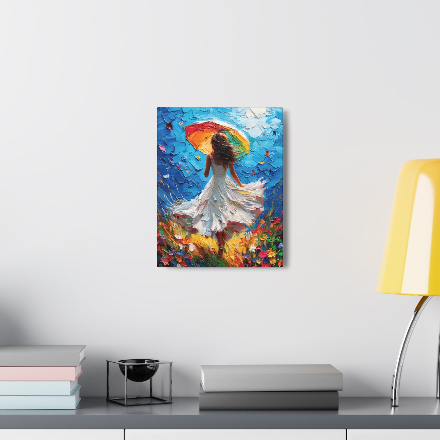 Spring Storm with Women Dancing in Field of Vibrant Spring Flowers Oil Painting Print on Canvas Gallery - 12 Sizes