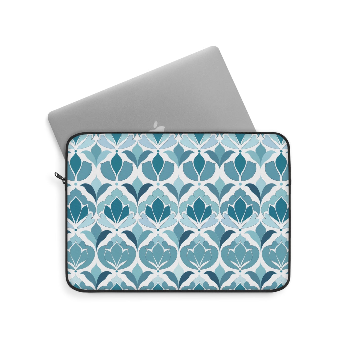 Serene Floral Pattern in Shades of Aqua and Teal, Forming Graceful Botanical Motifs Laptop or Ipad Protective Sleeve 3 Sizes Available