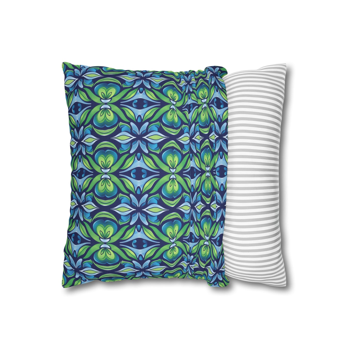 Retro Abstract Blue and Green Floral Pattern Spun Polyester Square Pillowcase 4 Sizes