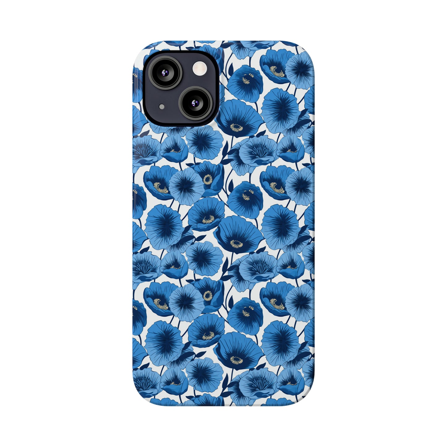 Vivid Blooms Bright Blue Poppies Design Iphone 15-12 Slim Phone Case